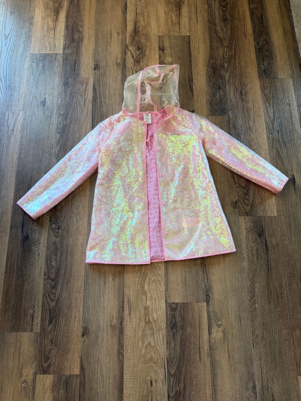 Pink sequin princess rain jacket size 9/10